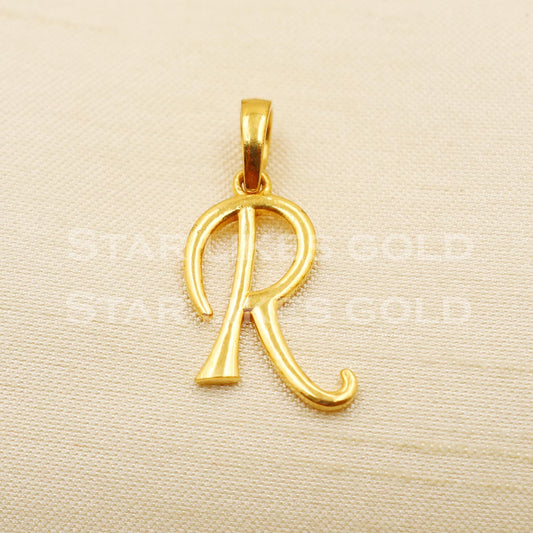 R Alphabet Initial 22k Yellow Gold Handmade Charms Pendant light weight Jewelry, PR1234
