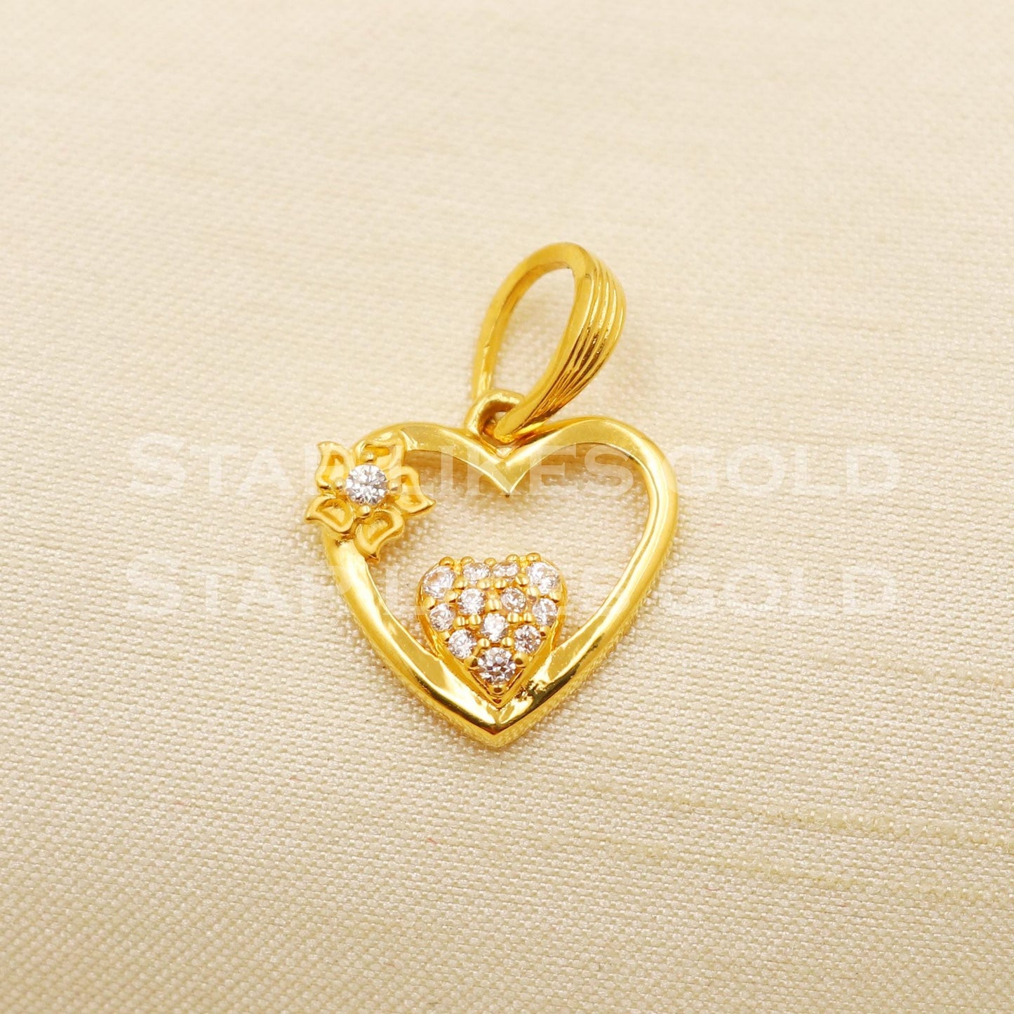 Heart Flower 22k Yellow Gold Handmade Pendant Jewelry, PR1245