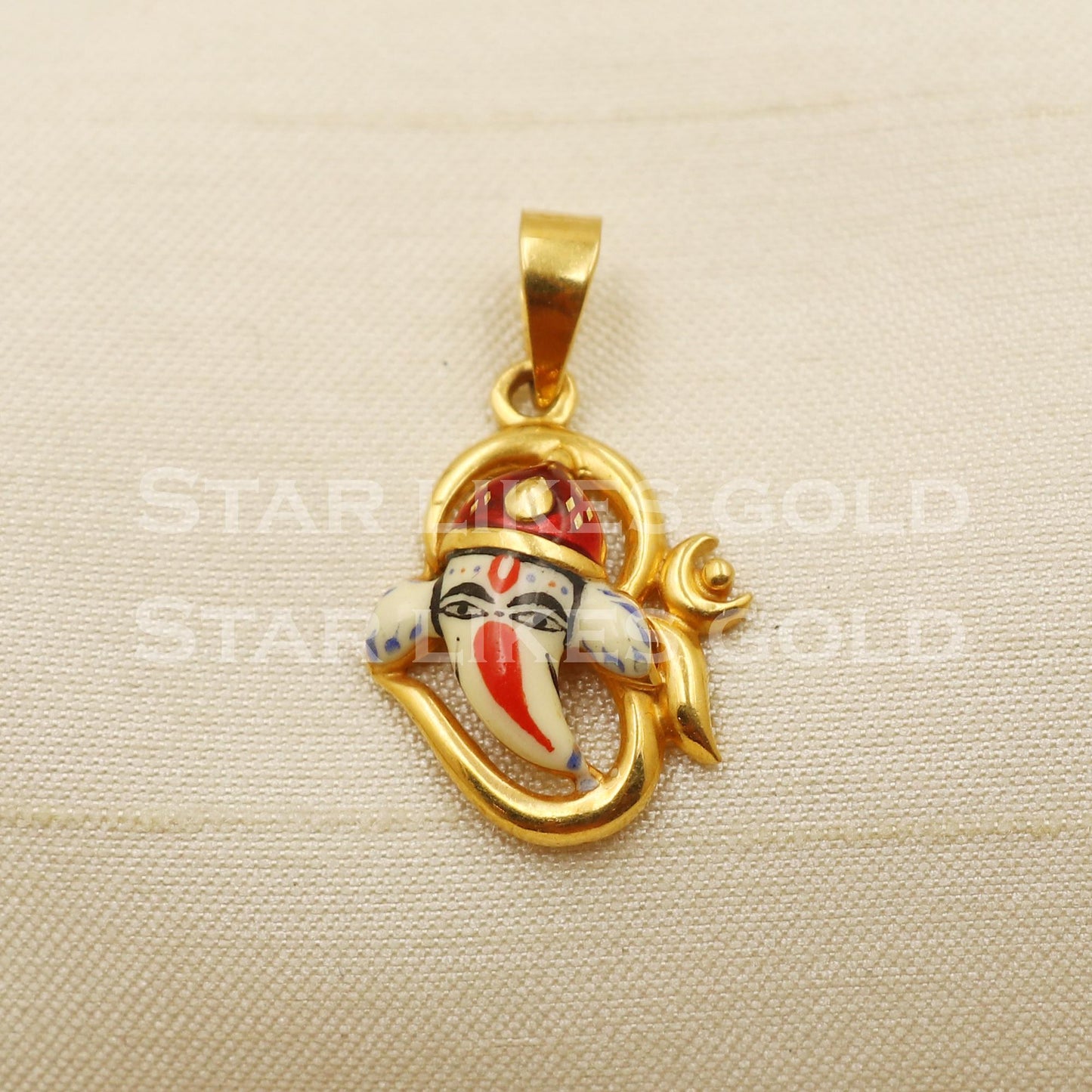 Enameled Ganeshji OM 22k Yellow Gold Handmade Pendant Jewelry, PR1271
