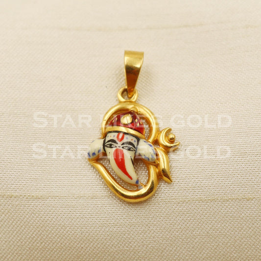 Enameled Ganeshji OM 22k Yellow Gold Handmade Pendant Jewelry, PR1271