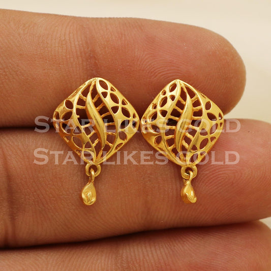 Hallmark 22k Gold Diamond-Shape Filigree Studs with Delicate Gold Drop, PR1291