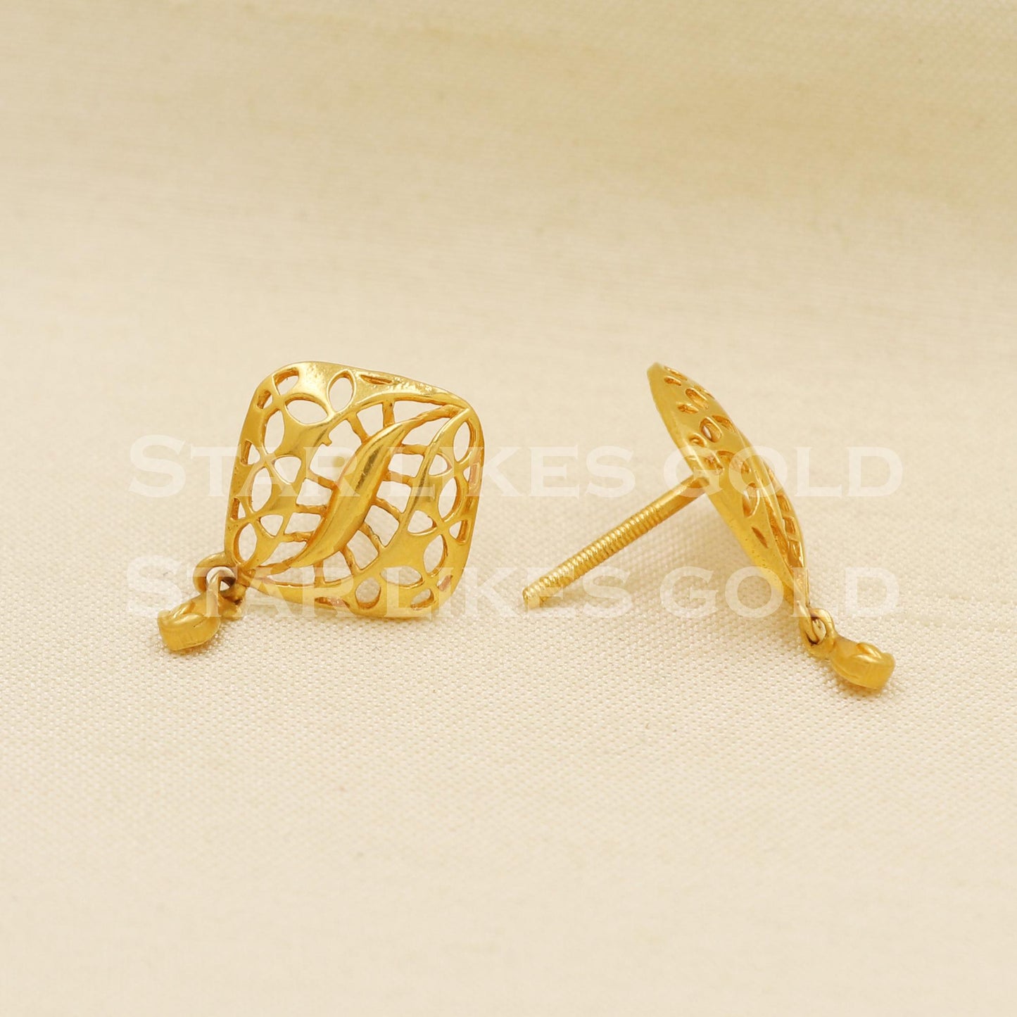 Hallmark 22k Gold Diamond-Shape Filigree Studs with Delicate Gold Drop, PR1291