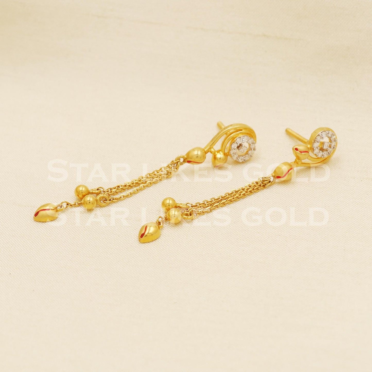 Pure 22k Gold Fancy Linear Hanging Earrings with Hallmark Assurance, PR1302