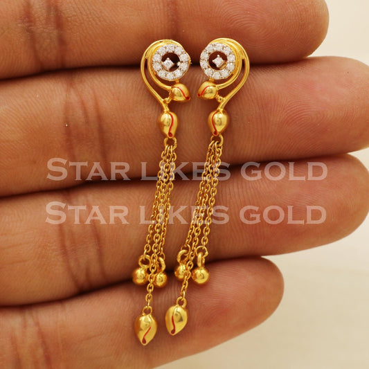 Pure 22k Gold Fancy Linear Hanging Earrings with Hallmark Assurance, PR1302