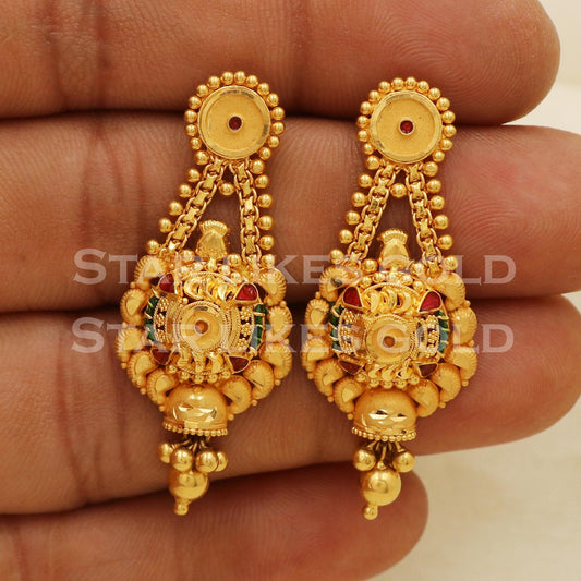 Hallmark 22k Gold Vibrant Stone-Studded Dangles for Bridal Wear, PR1309
