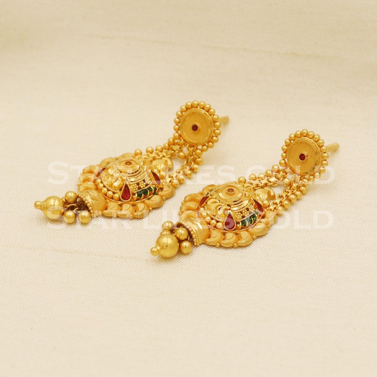 Hallmark 22k Gold Vibrant Stone-Studded Dangles for Bridal Wear, PR1309