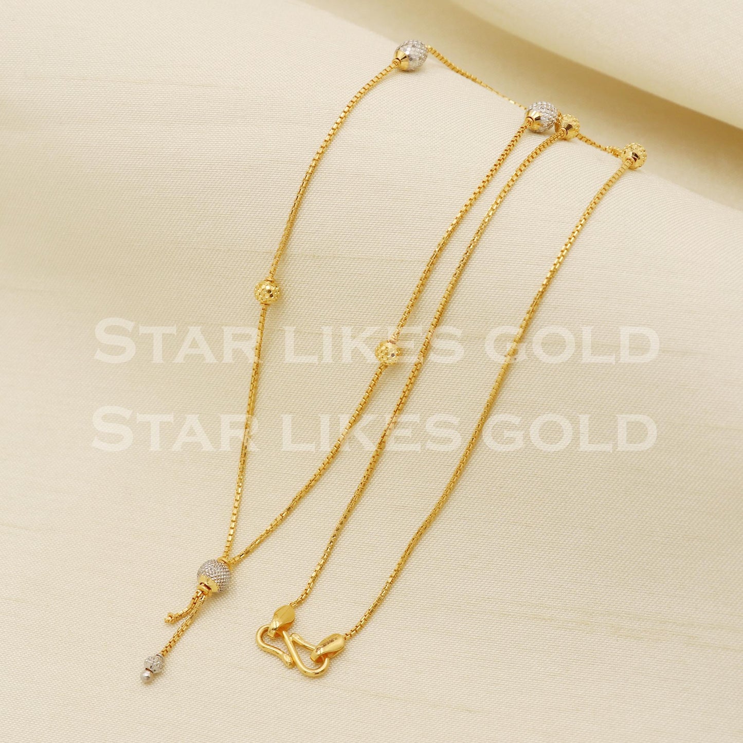 Elegant 22k Hallmark Gold Designer Two Tone Bead Chain Bead Pendant for Women, PR1313