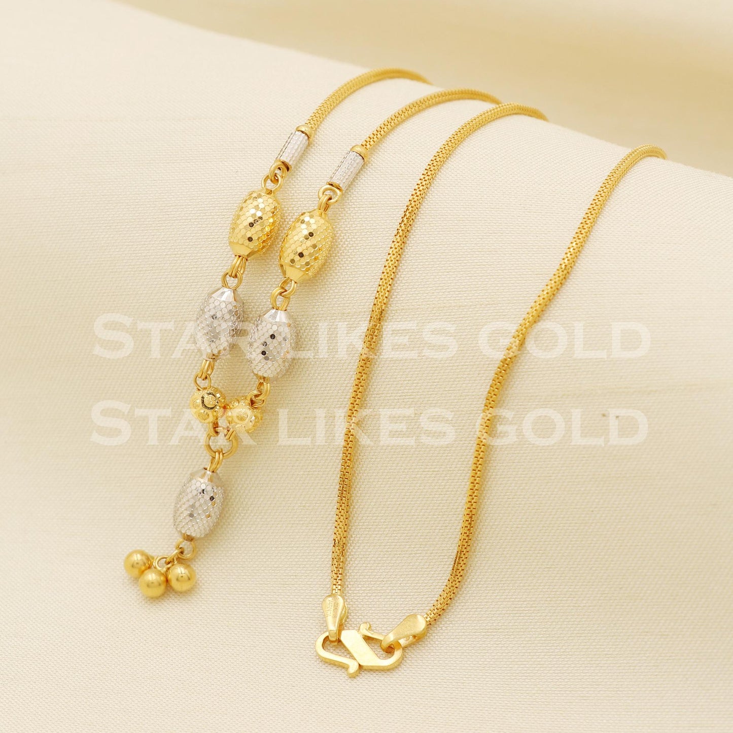Elegant 22k Hallmark Gold Designer Two Tone Bead Chain for Women, PR1316