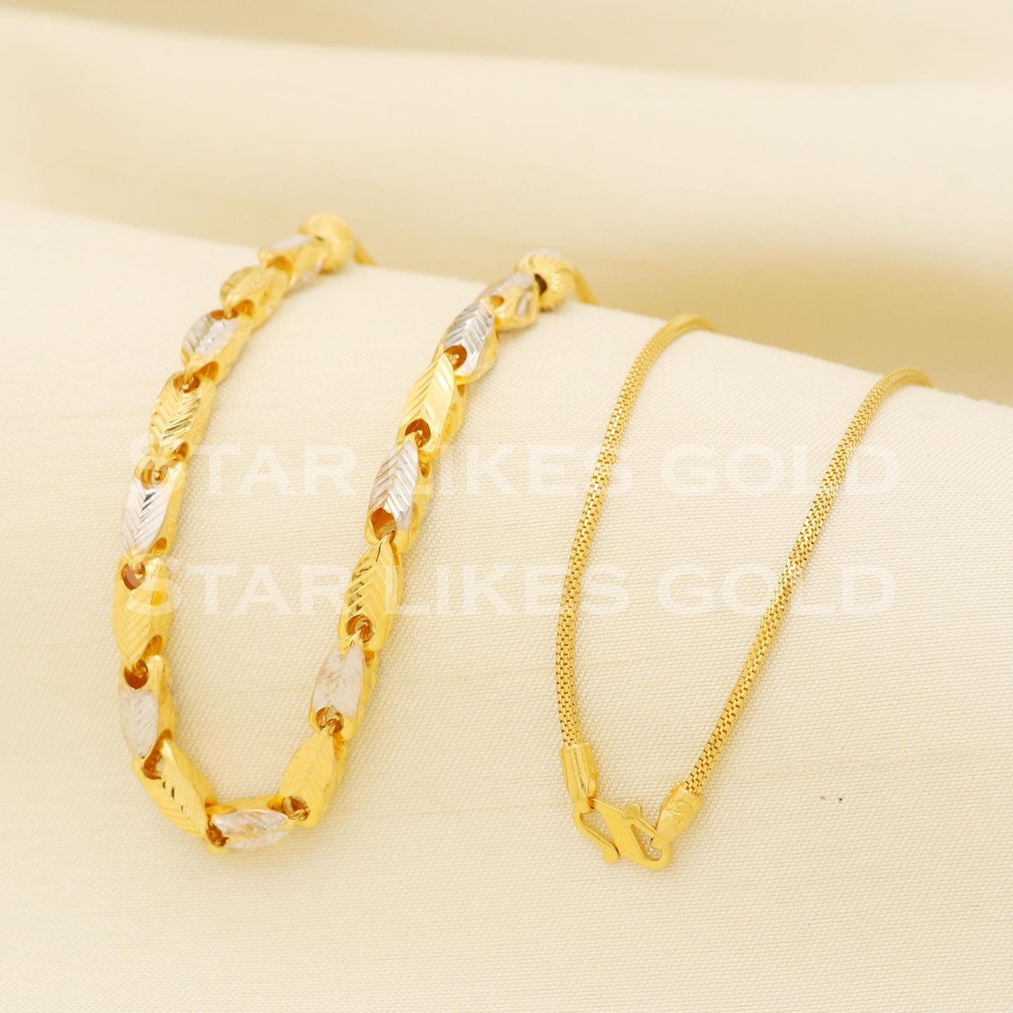 22k Hallmark Gold Two-Tone Textured Bar & Sleek Mesh Chain, PR1318