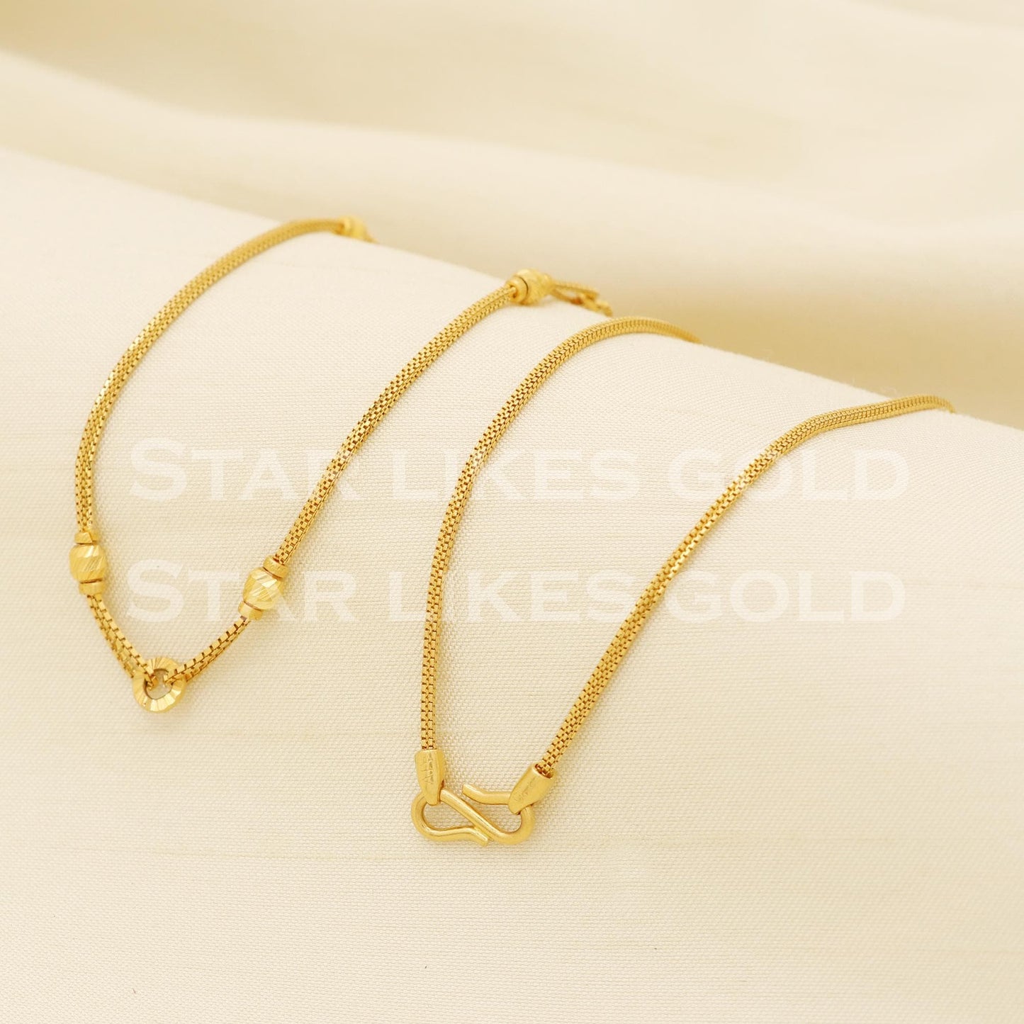 Modern 22k Gold Hallmark Minimalist Box Pattern Mesh Bead Chain, PR1328