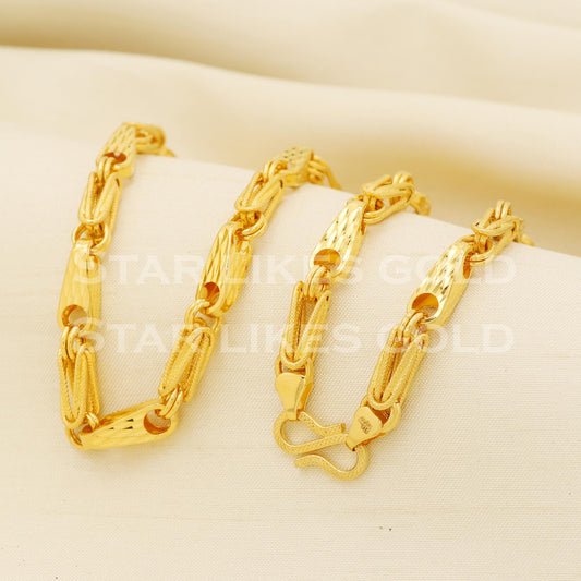 22k Hallmark Gold Textured Capsule and Double Loop Link Chain, PR1357