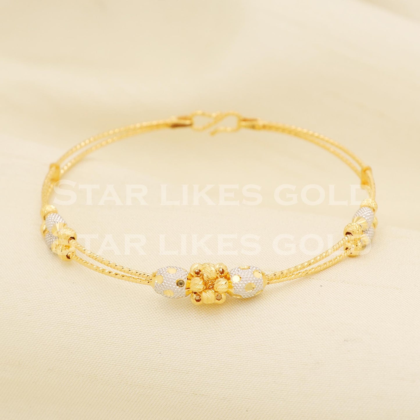 22K Hallmarked 916 Gold Dual Wire Openable Bracelet, PR1384