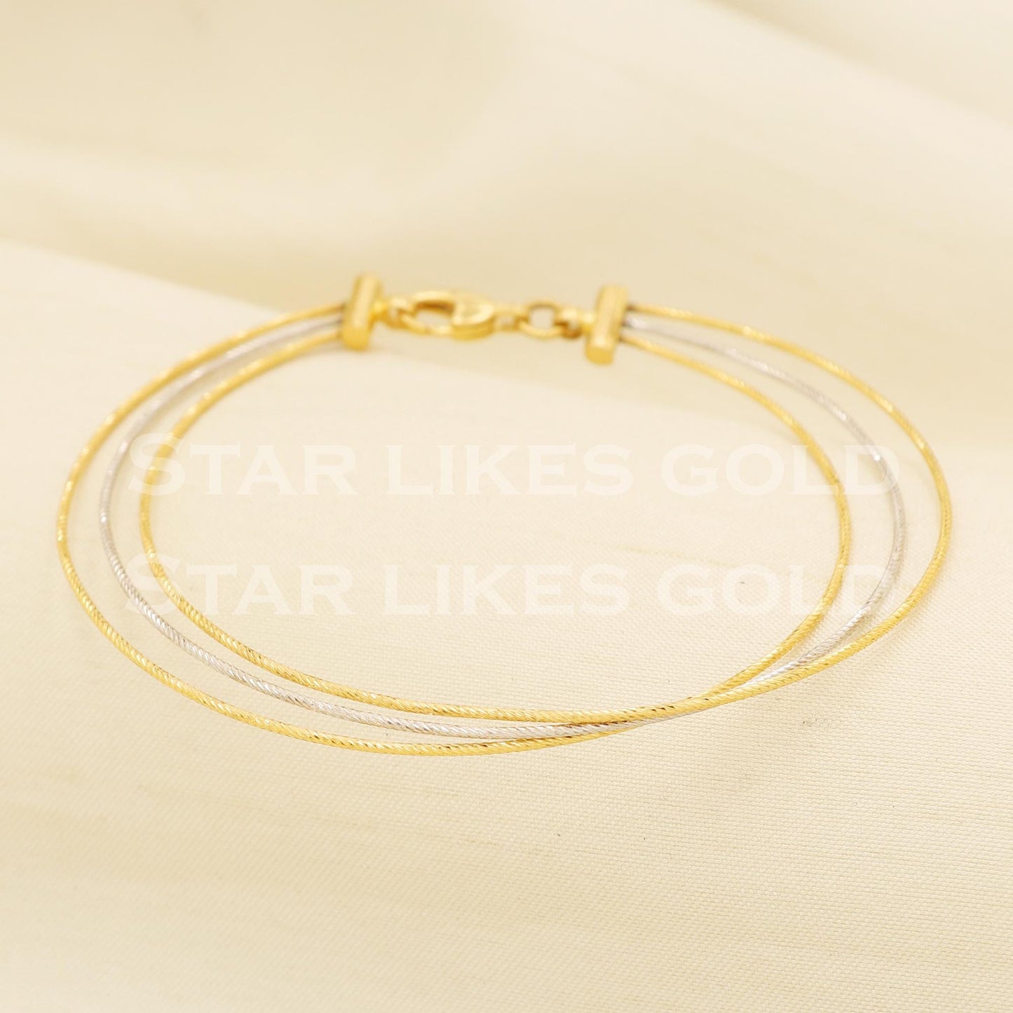 22K 22 Karat Hallmark Gold Dual Tone Multi Line Bracelet, PR1386