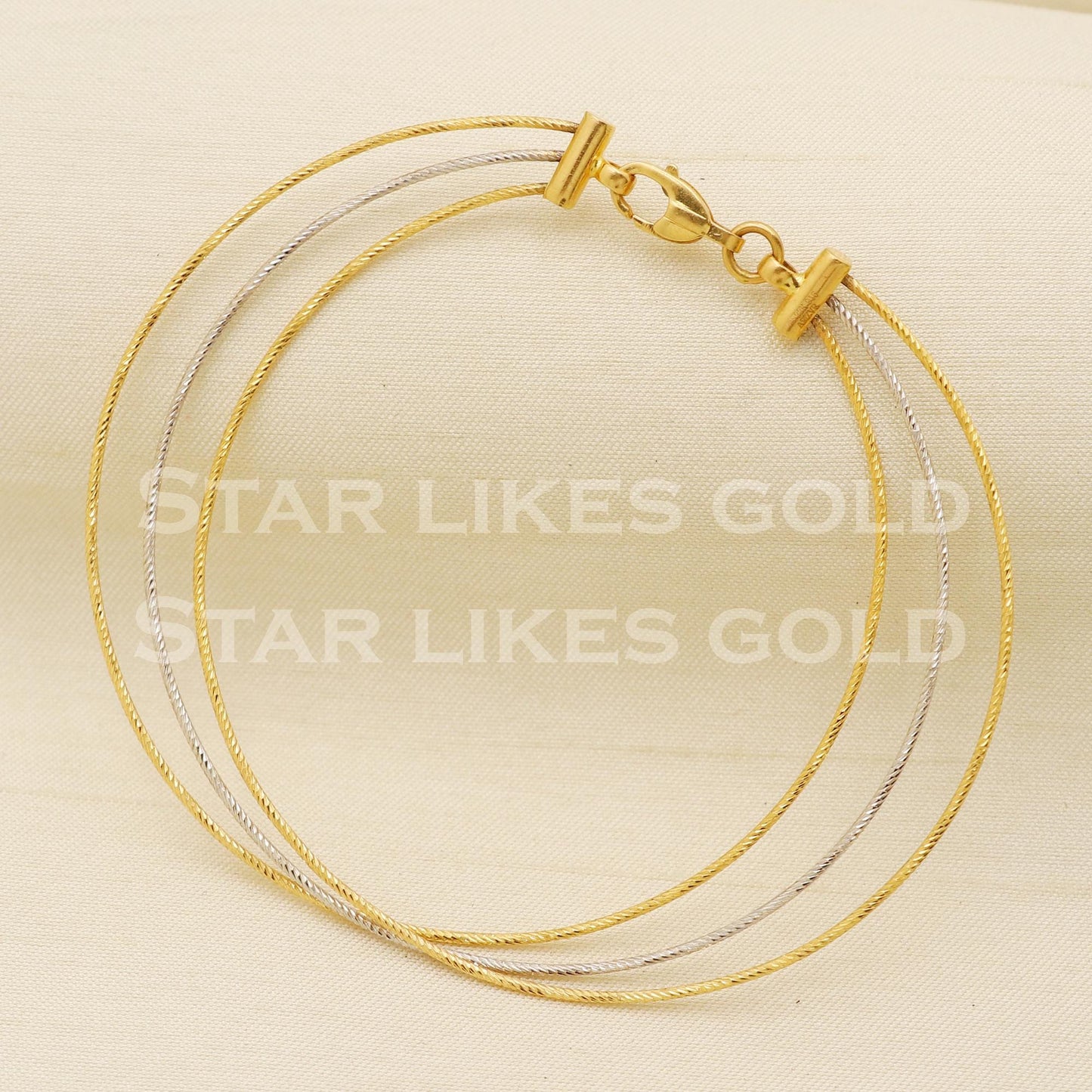 22K 22 Karat Hallmark Gold Dual Tone Multi Line Bracelet, PR1386