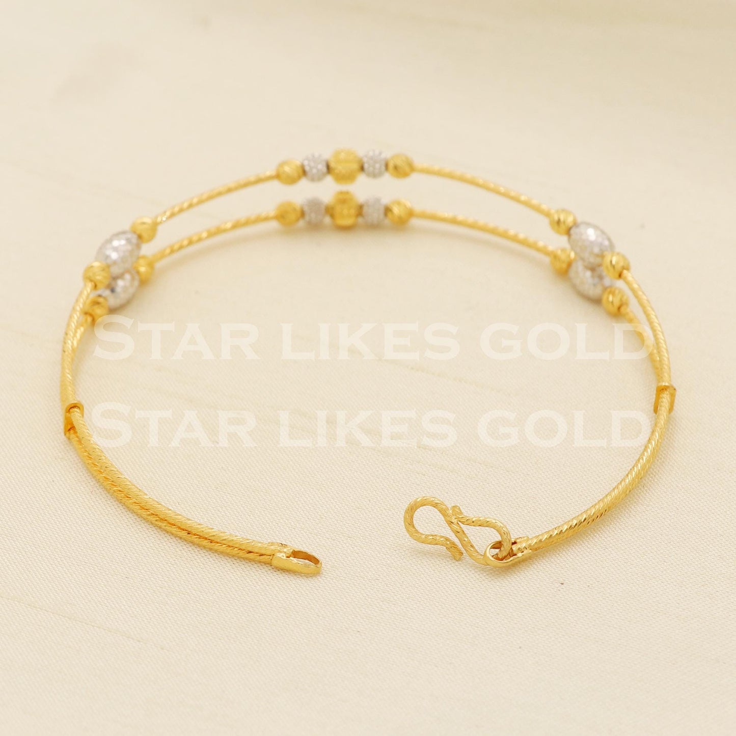 22K Gold Double Line Beaded Bracelet for Women Hallmark Jewelry, PR1388