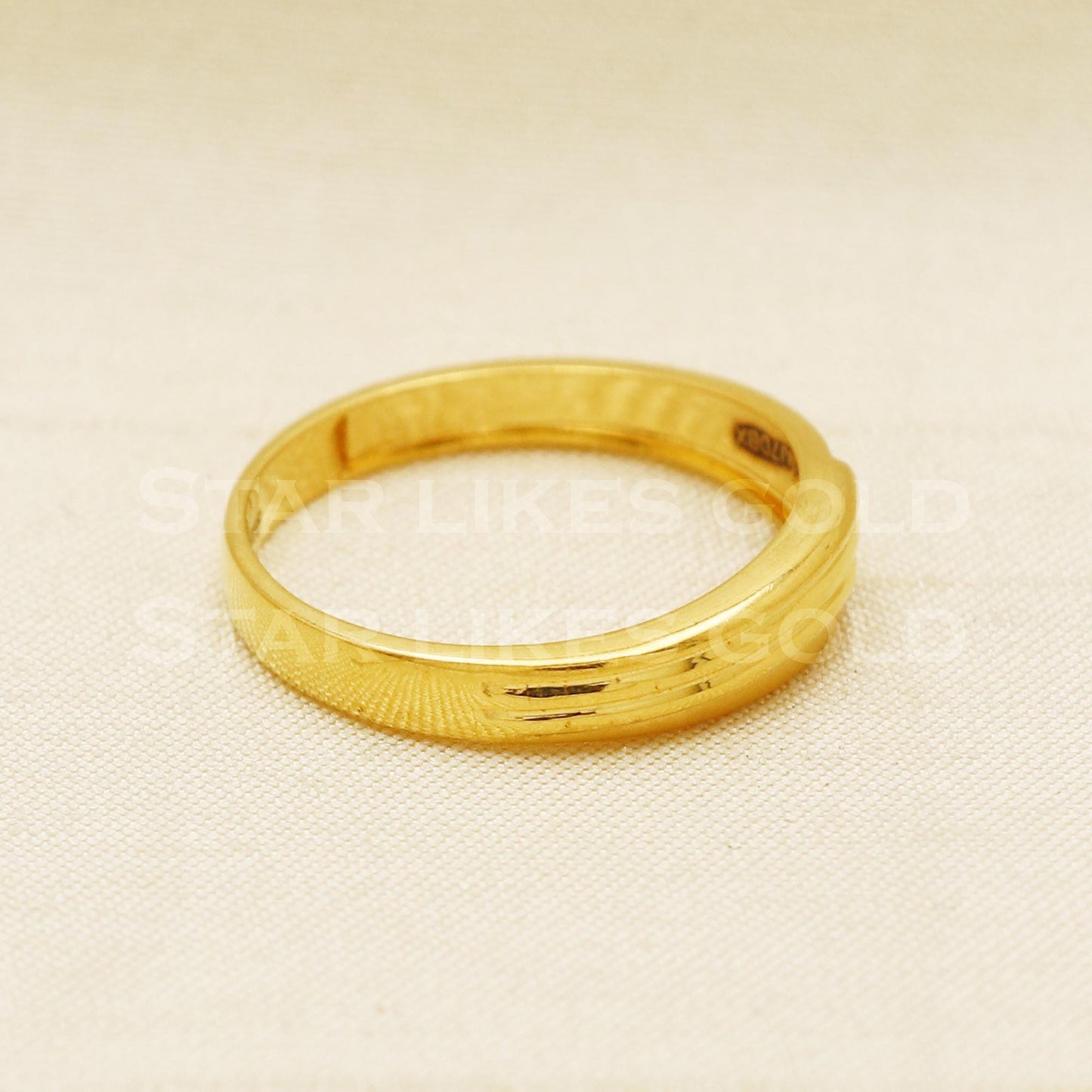 22K Gold Sleek Linear Grooved Band | Minimalist 916 Gold Men's Ring, PR1049