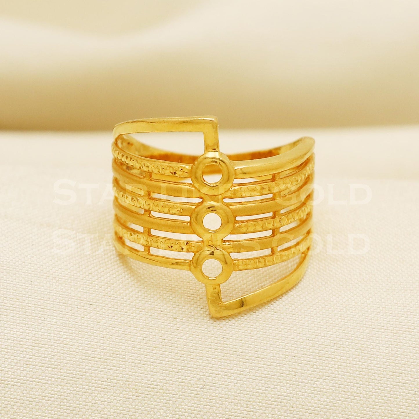22K Gold Modern Multi-Layer Cage Ring | Trendy 916 Geometric Band, PR1054