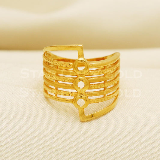 22K Gold Modern Multi-Layer Cage Ring | Trendy 916 Geometric Band, PR1054