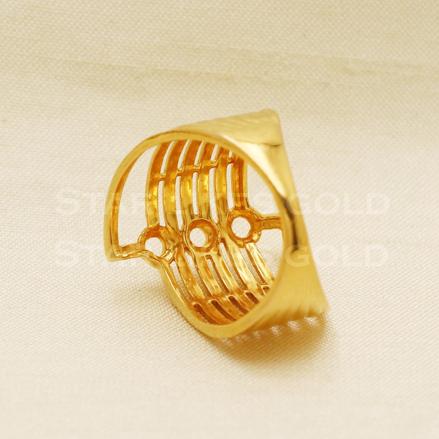 22K Gold Modern Multi-Layer Cage Ring | Trendy 916 Geometric Band, PR1054