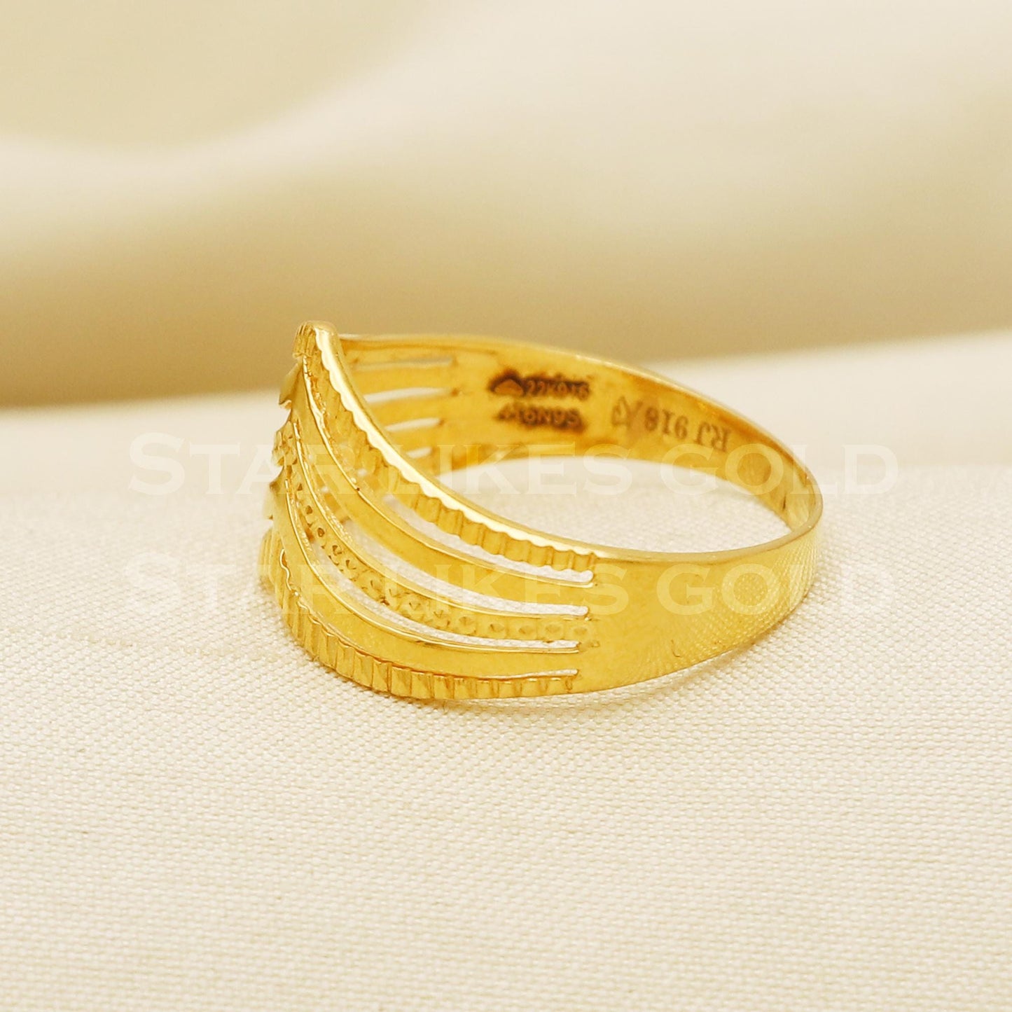 22K Gold Triple Layer V-Shape Chevron Ring | Elegant 916 Gold Band, PR1055