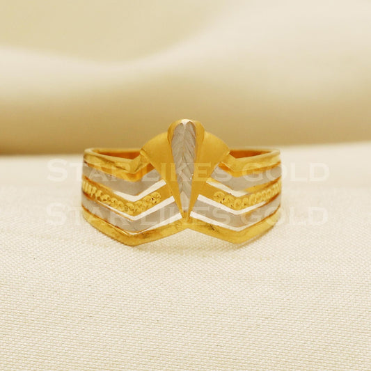 Elegant 22K Gold Two-Tone Gold V-Shape Designer Ring for Women, PR1058