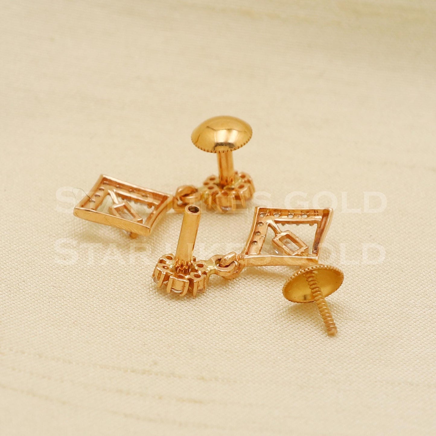 Zircons 18k 18 karat gold stud earrings jewelry, PR1110