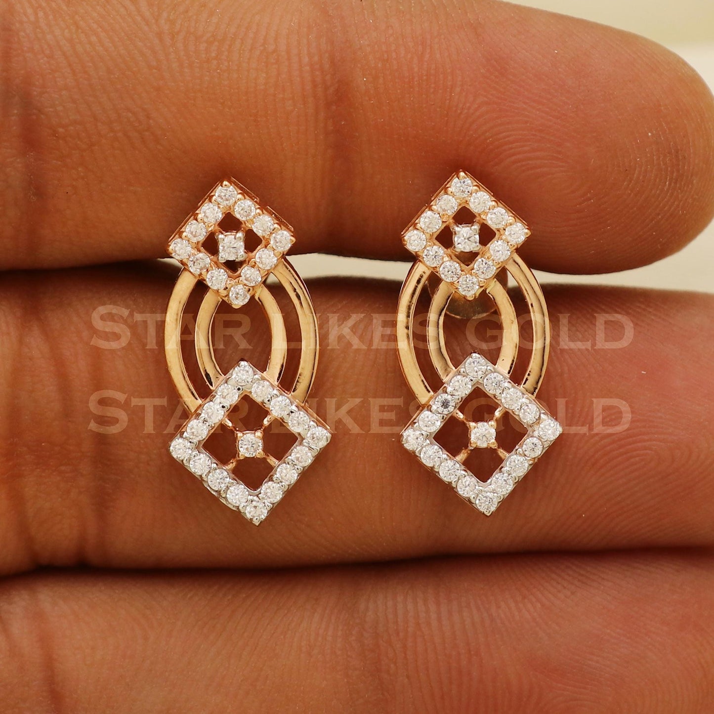 Zircons 18k 22k 22 karat gold stud earrings jewelry, PR1113