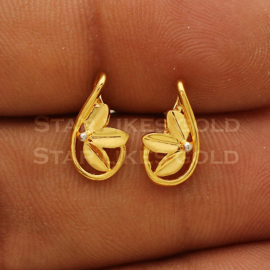 FLOWER 22k 22 karat gold stud earrings jewelry, PR1126