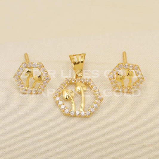 18k Yellow Gold Earrings Pendant Set Handmade Jewelry