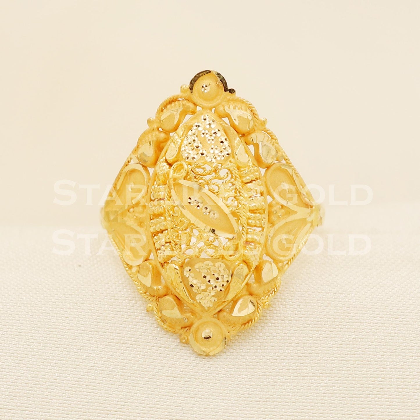 Handcrafted 22K Gold Royal Navette Ring | Premium 916 Hallmark Festive Wear, B1588