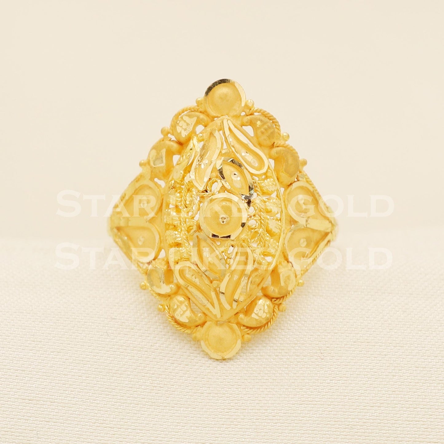 Exquisite 22K Gold Marquise Dome Ring | Traditional Filigree Cocktail Jewelry, B1589