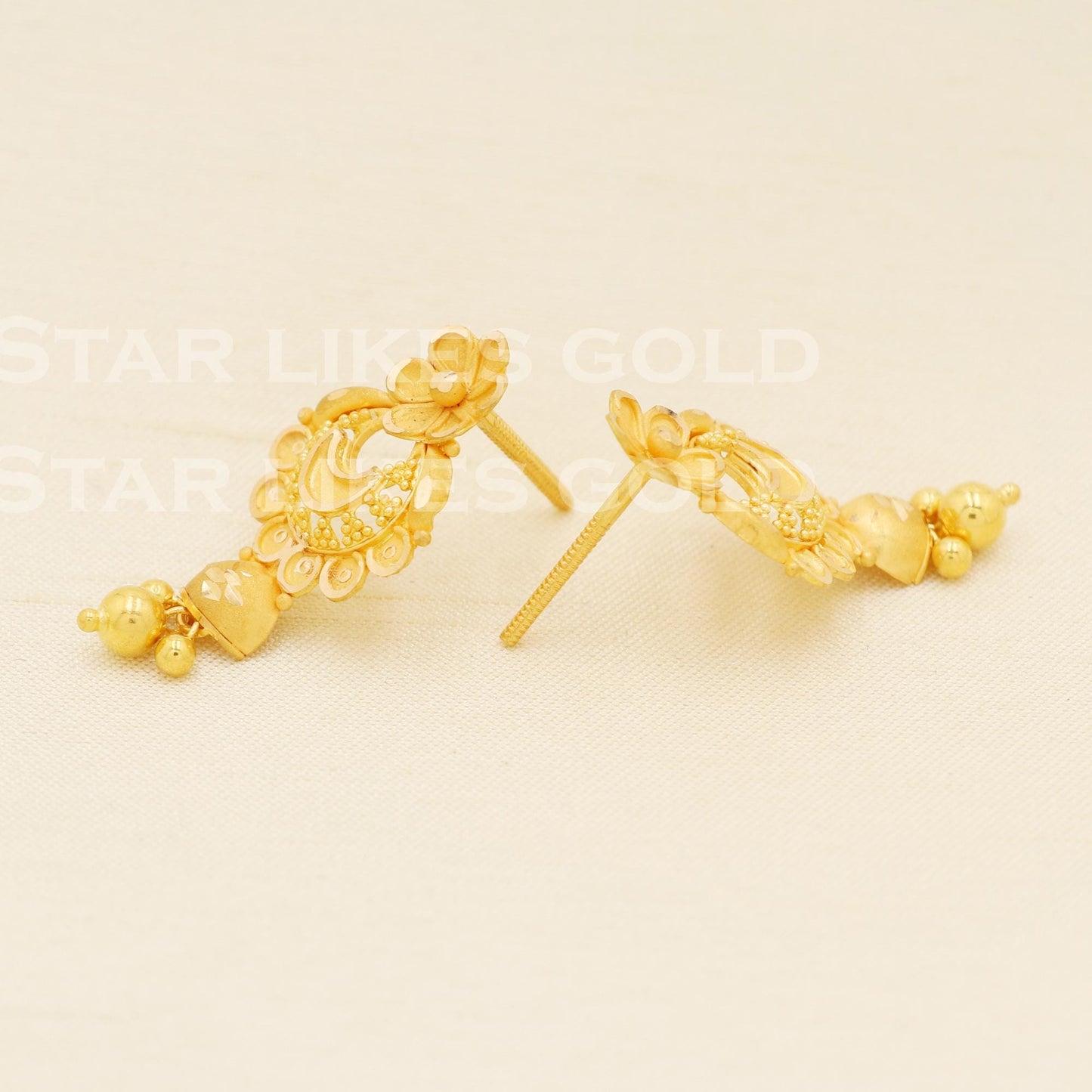 22k Yellow Gold Earrings Screw Back Jewelry for Gift, B1603