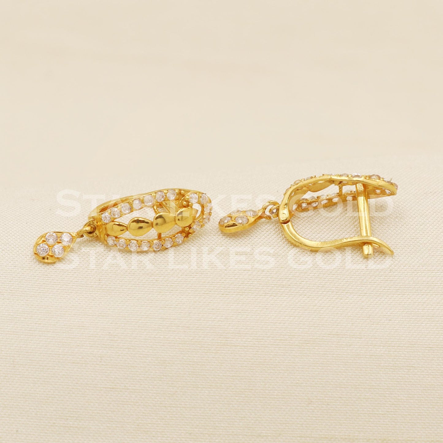 zircons 22 karat 22k gold bali hoop earrings, B1614