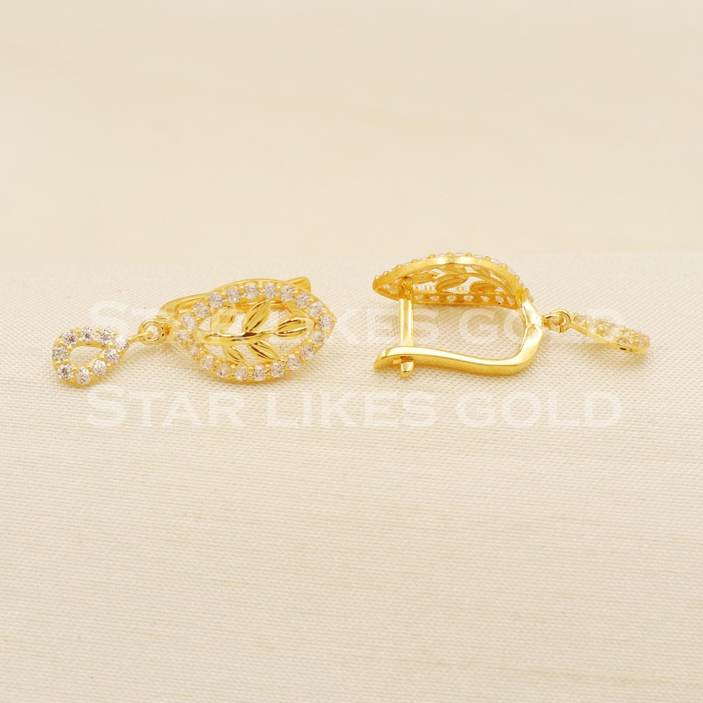 zircons 18 karat 18k gold bali hoop earrings, B1615