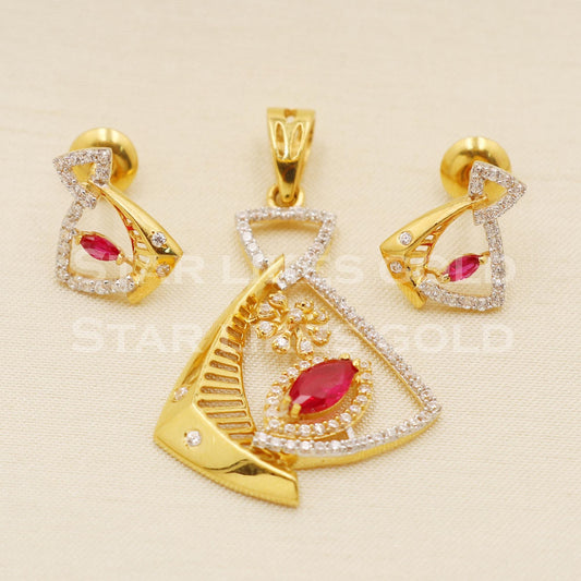 22k Yellow Gold Earrings Pendant Set Handmade Jewelry