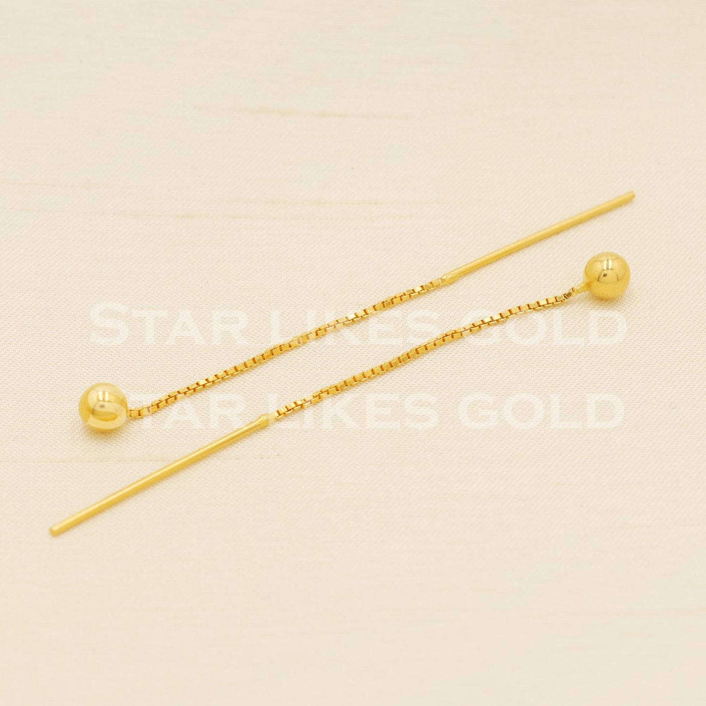 Hallmark 22k Gold Sleek Sui-Dhaga Earrings with Glossy Gold Ball Drop, B1571
