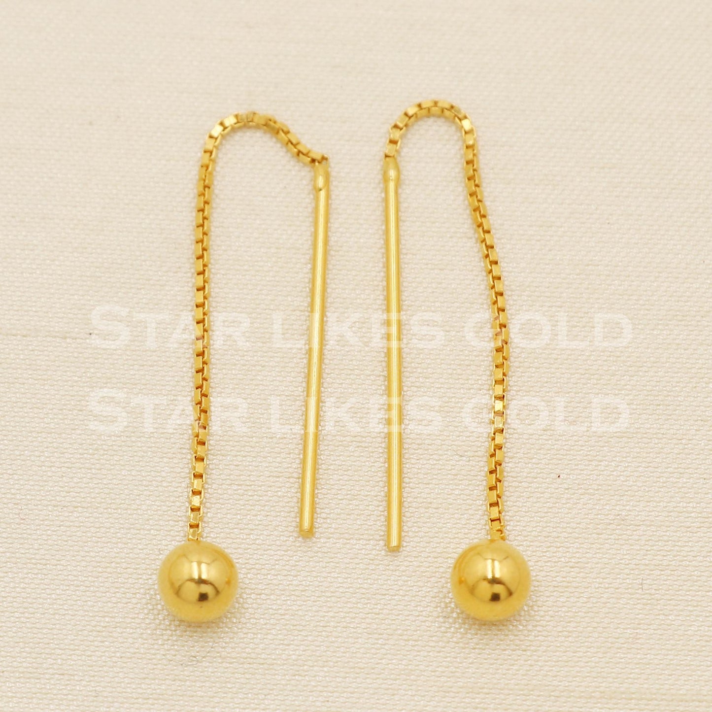 Hallmark 22k Gold Sleek Sui-Dhaga Earrings with Glossy Gold Ball Drop, B1571