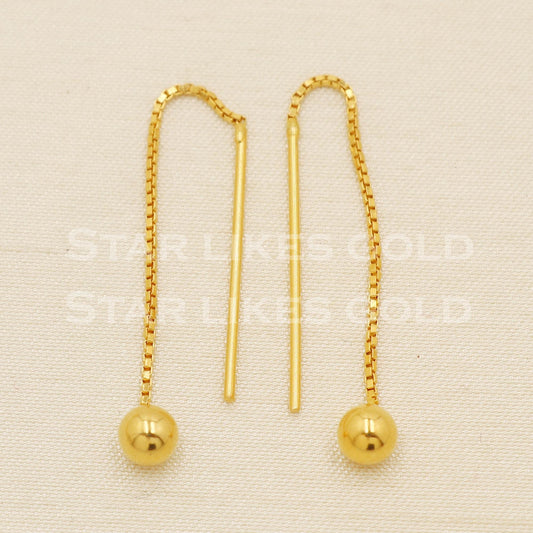 Hallmark 22k Gold Sleek Sui-Dhaga Earrings with Glossy Gold Ball Drop, B1571