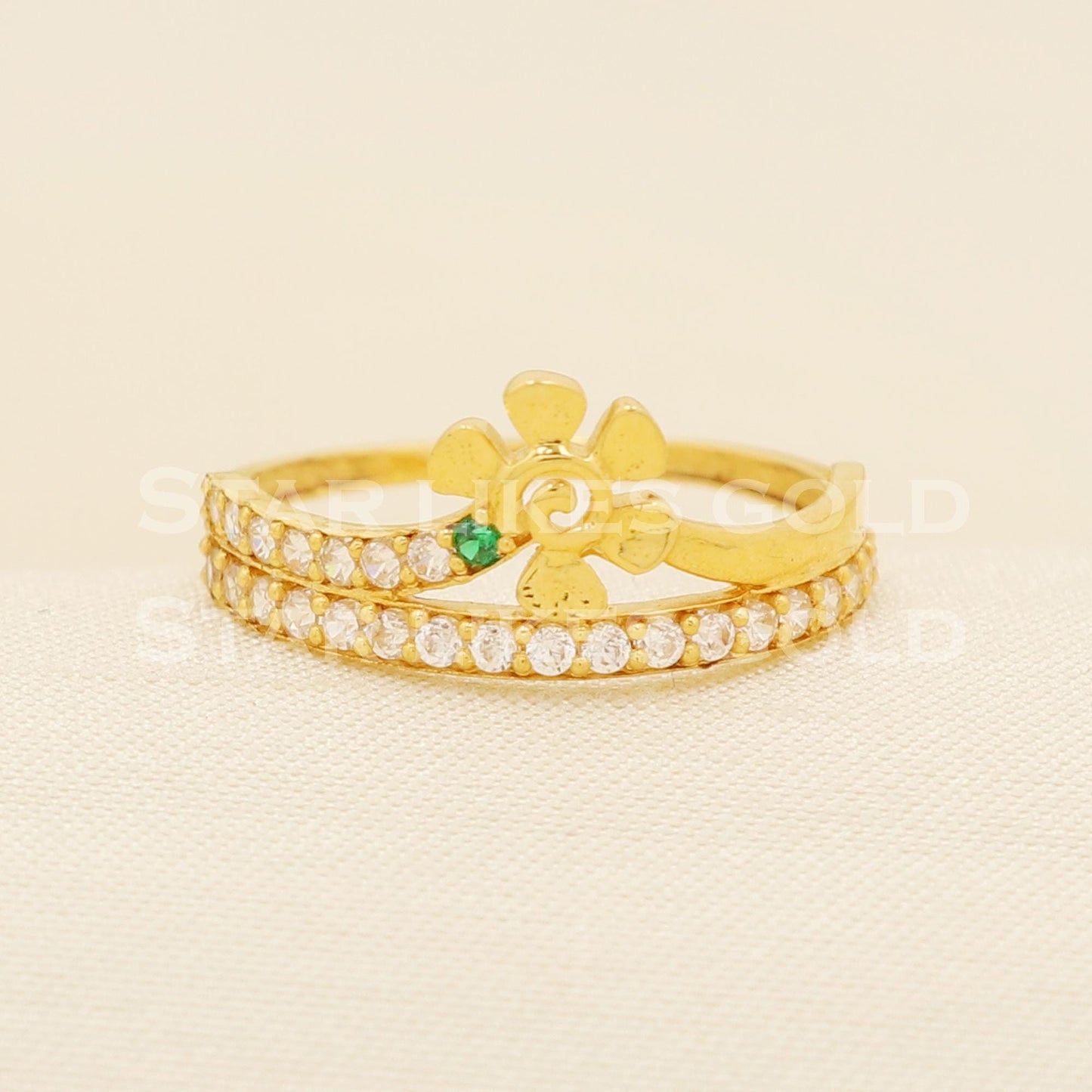 Stunning Zircon 18 karat 18k Gold Indian Ring Handmade Jewelry, B1574