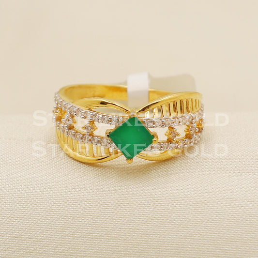 Green Stone Zircon 22 karat 22k Gold Indian Ring Handmade Jewelry, B1579