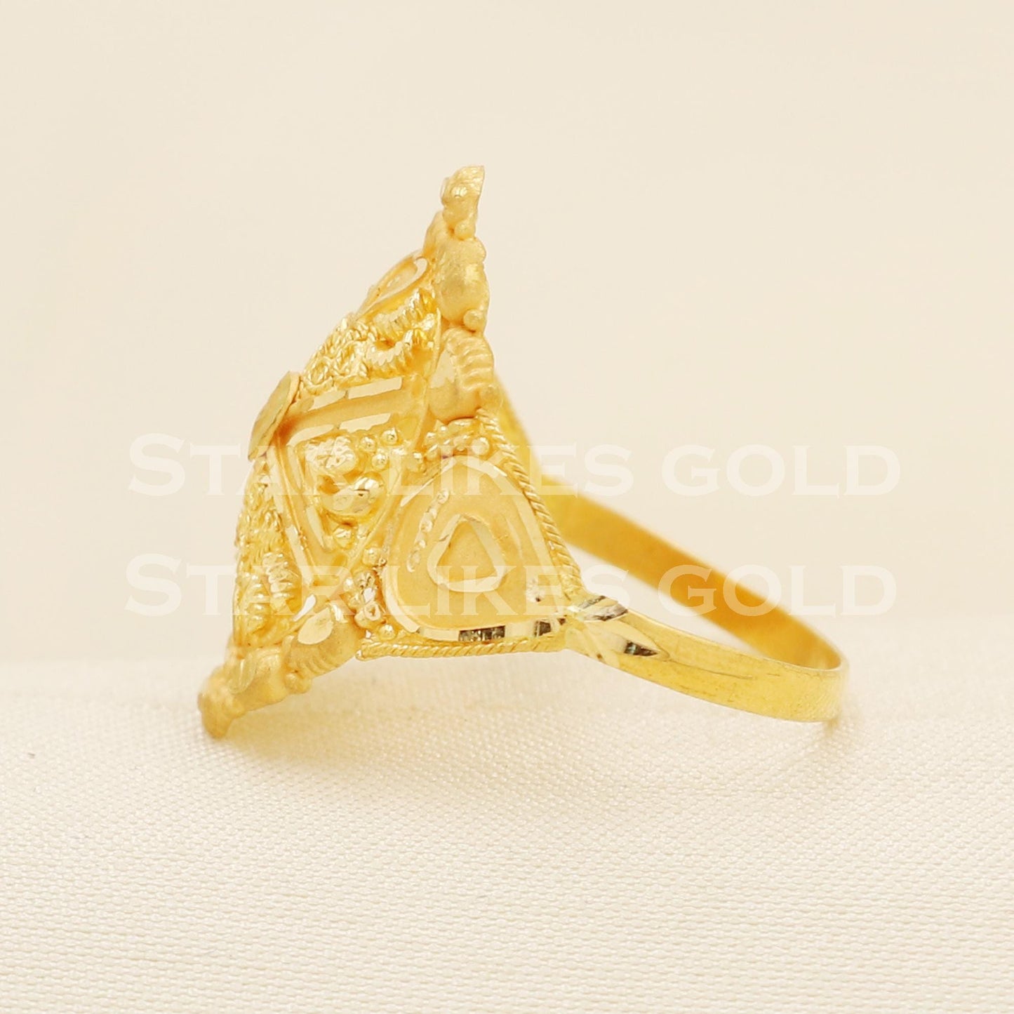 Elegant 22K Gold Artisan Crafted Statement Ring | Traditional Indian Design, B1586