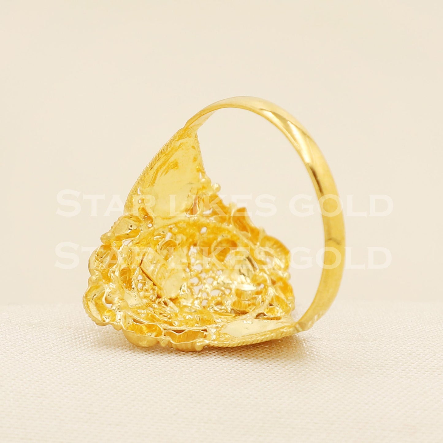 Elegant 22K Gold Artisan Crafted Statement Ring | Traditional Indian Design, B1586