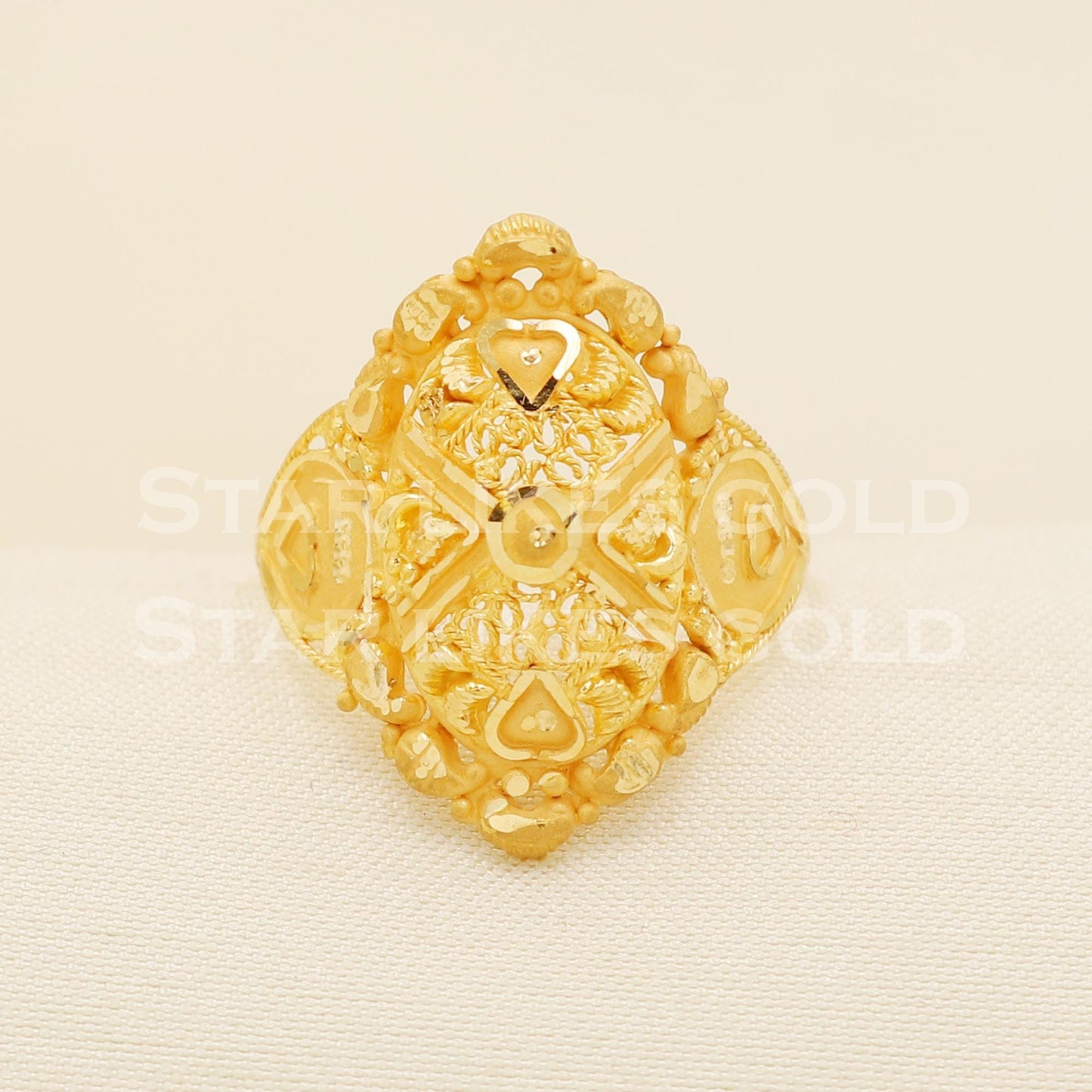 Elegant 22K Gold Artisan Crafted Statement Ring | Traditional Indian Design, B1586