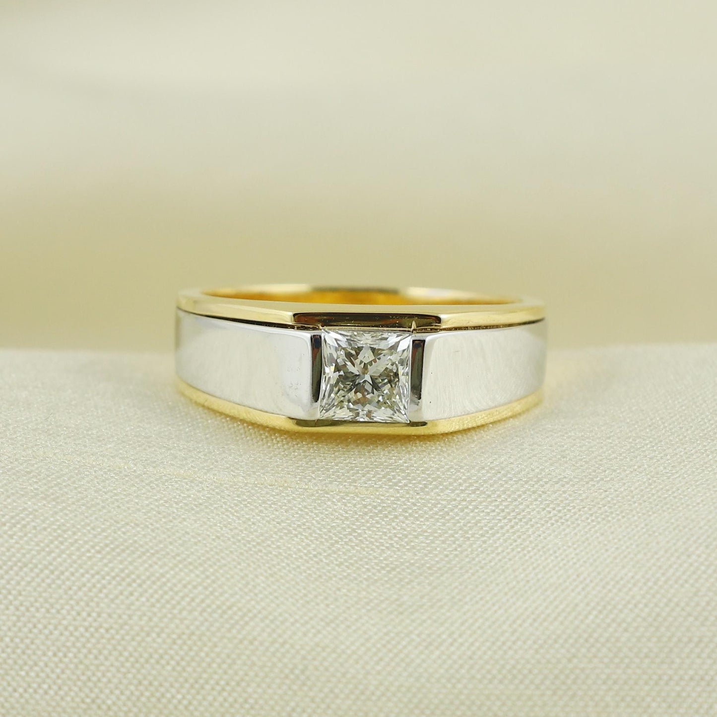 Natural Diamond Ring in 14k Gold from India, Two Tone Real Gold Ring, Handmade Gold Ring Jewelry, AN13