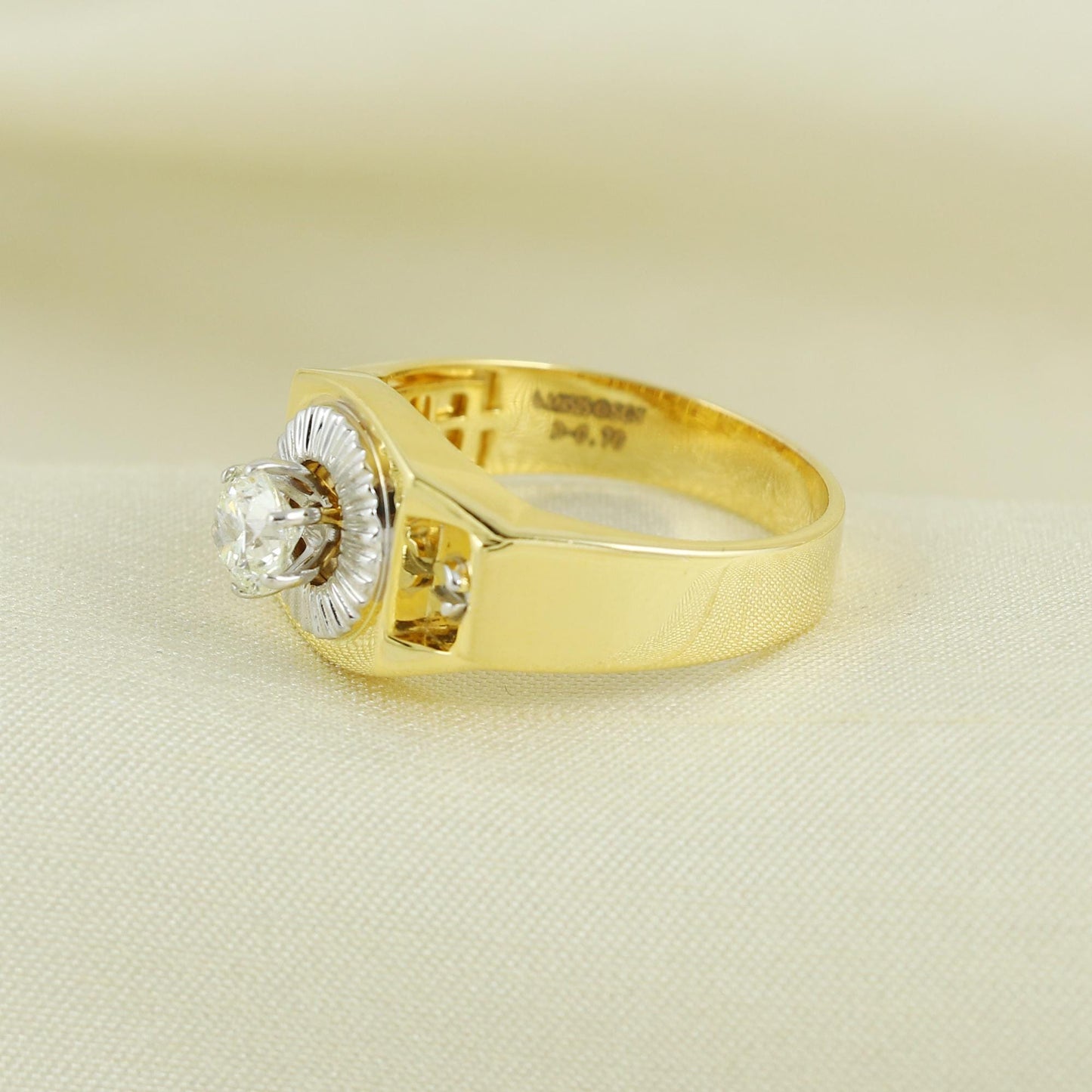 Natural Diamond Ring in 14k Gold from India, Two Tone Real Gold Ring, Handmade Gold Ring Jewelry, AN15