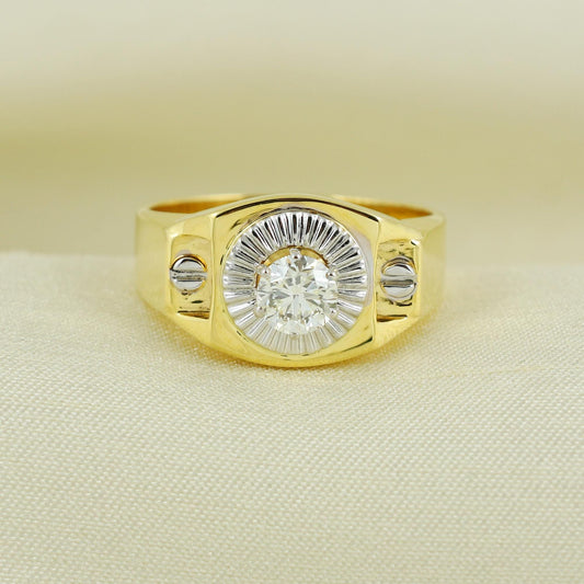Natural Diamond Ring in 14k Gold from India, Two Tone Real Gold Ring, Handmade Gold Ring Jewelry, AN15
