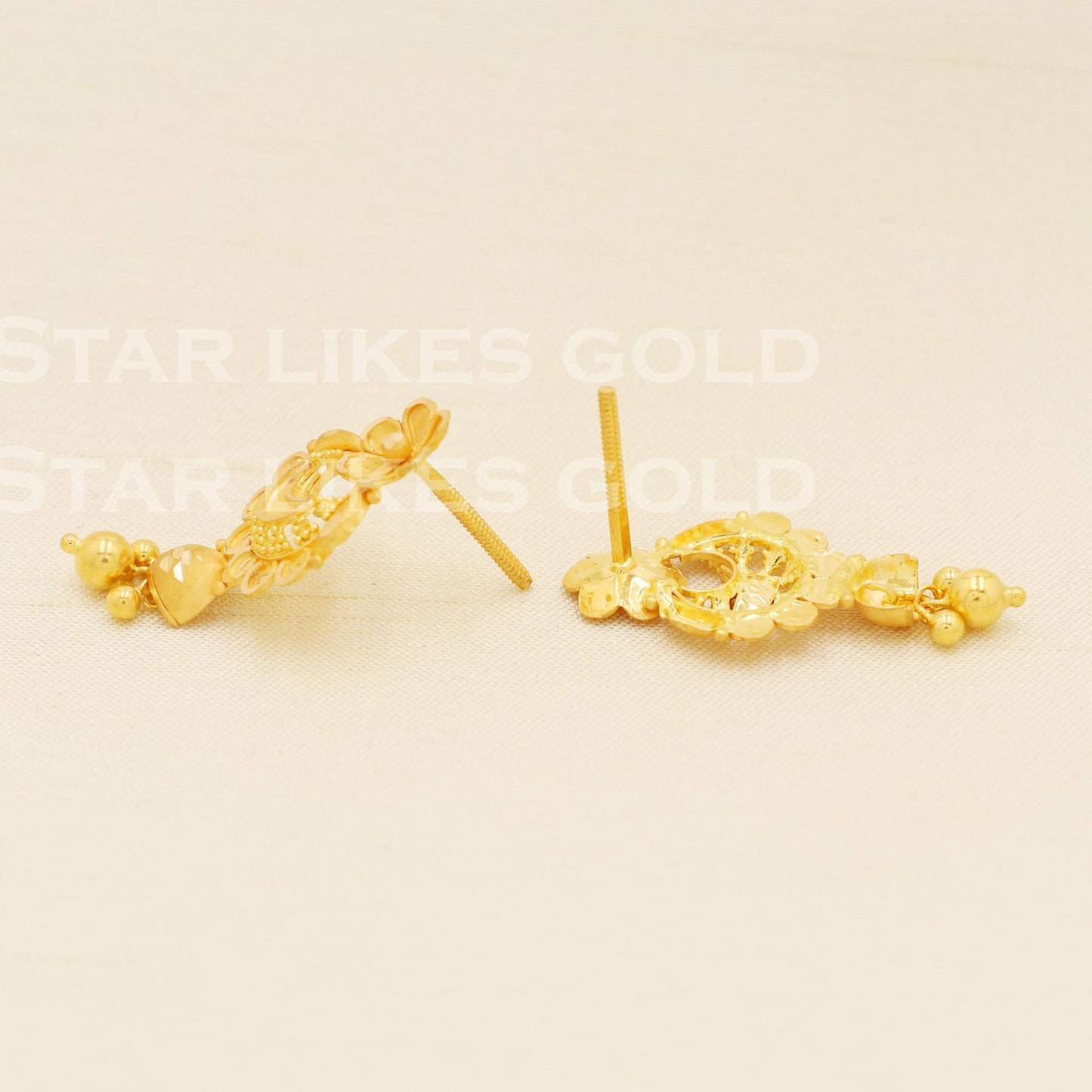 22k Yellow Gold Earrings Screw Back Jewelry for Gift, B1603