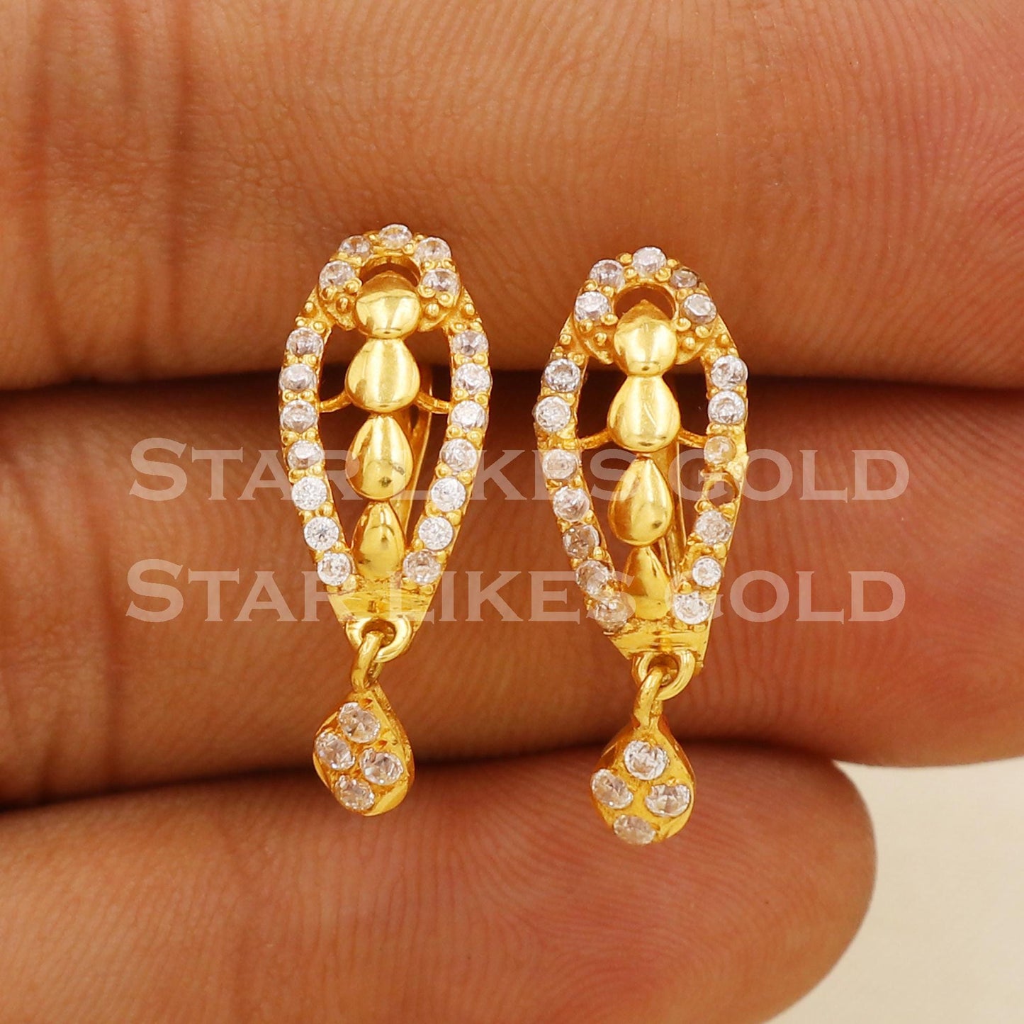 zircons 22 karat 22k gold bali hoop earrings, B1614