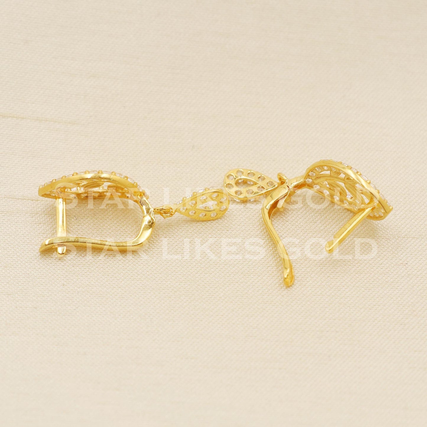 zircons 18 karat 18k gold bali hoop earrings, B1615