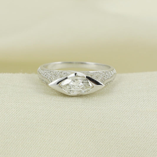 Natural Diamond Ring in 18k White Gold from India, Real Gold Ring, Handmade Gold Ring Jewelry, AN18